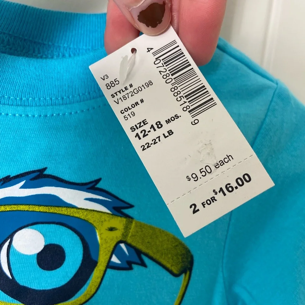 NEW Children’s Place baby boy’s blue face decal graphic long sleeve tshirt 12-18